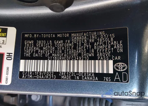 2015 Toyota Corolla S Plus z USA, uszkodzony, nr VIN 2T1BURHE0FC349210